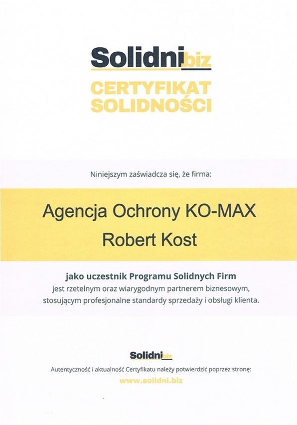 Certyfikat Solidności